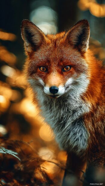 Cool fox background hd with a red fox in sharp focus against painterly woodland blur and golden bokeh.