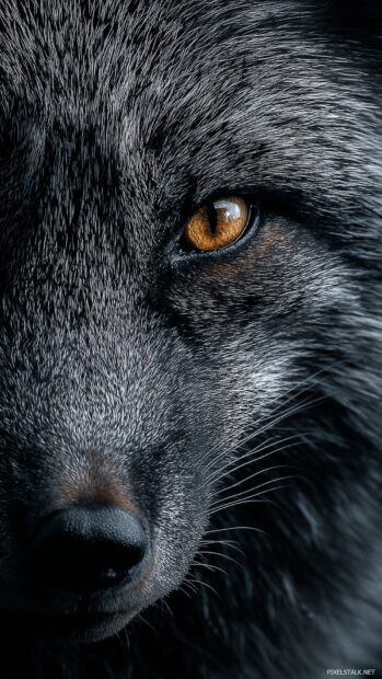 Cool fox photo wallpaper closeup of a fox face with detailed fur texture and reflective amber eyes under moonlight.