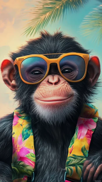 Cool monkey giving a cheeky wink, dressed in summer vibes, monkey wallpaper iPhone.
