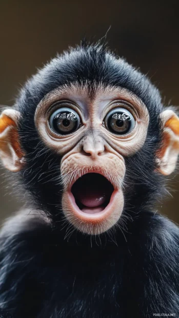 Cool monkey making a surprised expression with wide eyes and raised brows.