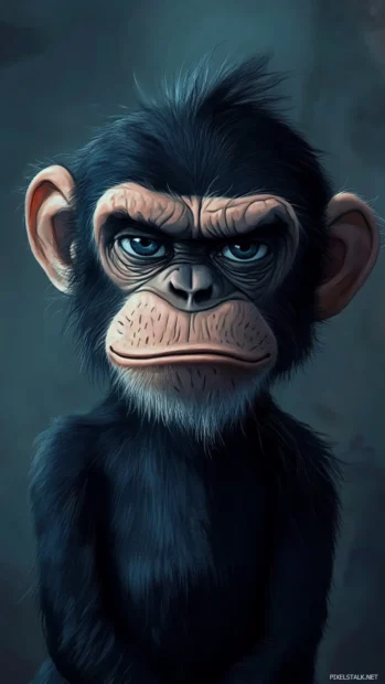 Cool monkey pretending to be serious but smirking in the corner of its mouth.