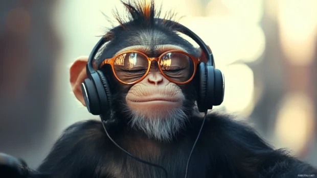 Cool monkey with spiked hair and headphones vibing to music, cool monkey HD wallpaper.