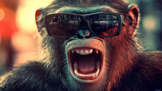 Cool monkey with stylish sunglasses showing fierce attitude, cool monkey wallpaper.