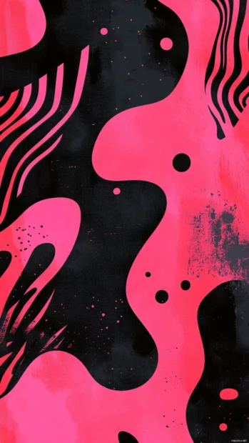 Craft an eye catching iPhone wallpaper by integrating bold pink cow pattern with dynamic graphic shapes.