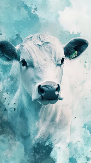 Create a calming phone wallpaper where soft cow print style meets gentle watercolor effects.
