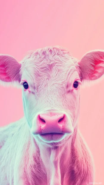 Create an elegant iPhone lock screen using pink cow pattern wallpaper softly layered with gradient tones.