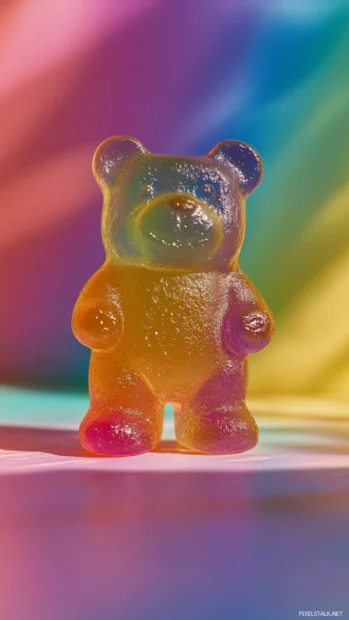 Creative gummy bear figure standing on gradient field.