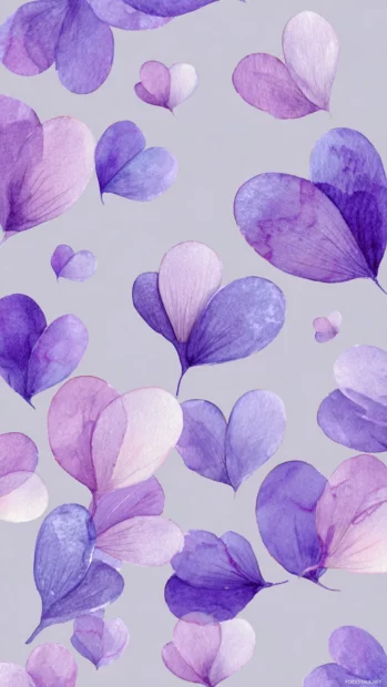 Cute Lavender Aesthetic Wallpaper depicting whimsical lavender hearts and petals in watercolor style over muted background.