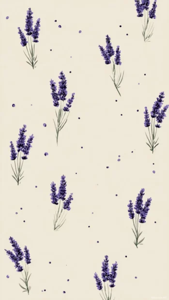 Cute Lavender HD Wallpaper with playful lavender sprig illustrations scattered across light cream backdrop.