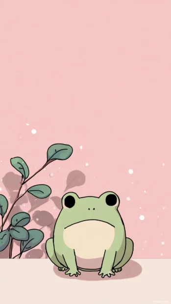 Cute aesthetic frog illustration wallpaper with pastel color palette and simple linework for a clean mobile screen.