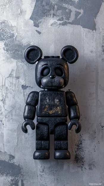 Dark Bearbrick edition against a lightly textured wall.