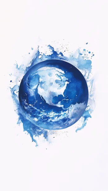 Delicate watercolor strokes forming a dreamy image of Earth in the sky.