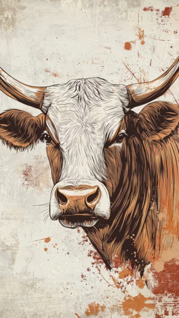 Design a unique mobile background by blending unique cow print look with delicate sketch lines and layered tones.