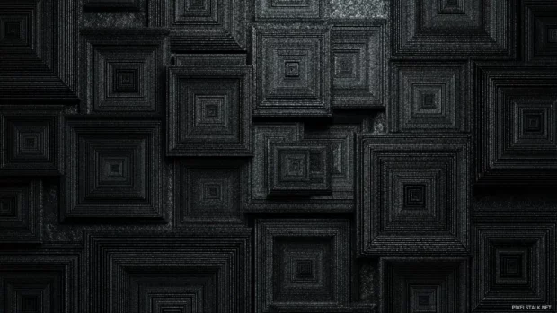 Digital texture of Black Geometric lines forming nested squares on a dark canvas.