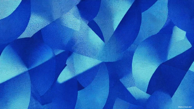 Dynamic Blue Geometric wave design with interlocking patterns of curves and sharp angles.