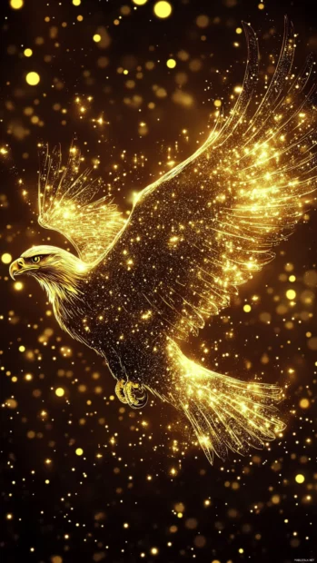 Eagle iPhone wallpaper showing the eagle outlined in golden light against a field of stars.