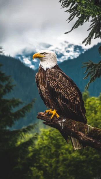Eagle wallpaper 4K with nature in the background, blending greenery and sky in perfect harmony.
