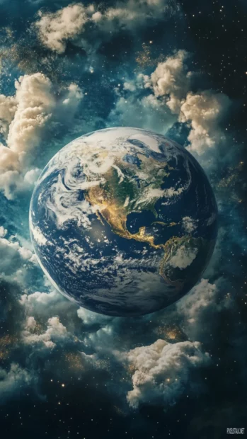 Earth iPhone wallpaper featuring crisp detail of swirling clouds and sparkling oceans.