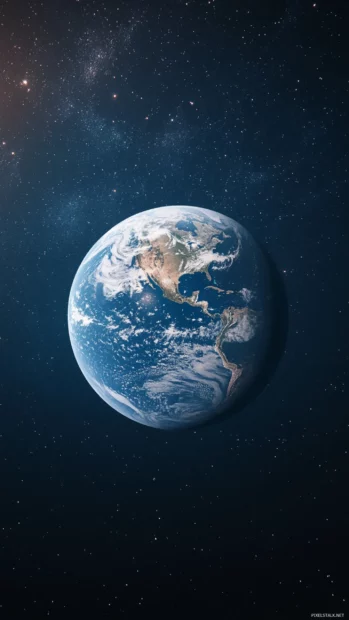 Earth positioned in a calm, abstract composition with subtle gradients.