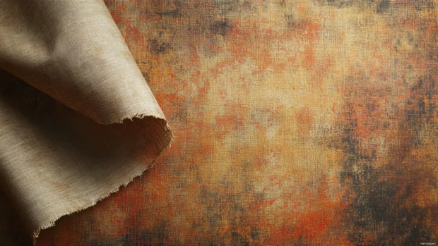 Earth tone wallpaper with texture resembling linen fabric and layered warm hues.