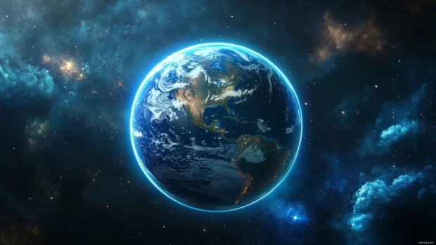 Earth wallpaper 4K with detailed textures of continents, glowing oceans, and radiant cloud formations.