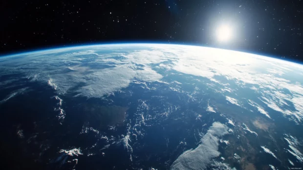 Earth wallpaper featuring the entire globe seen from a high orbital station.