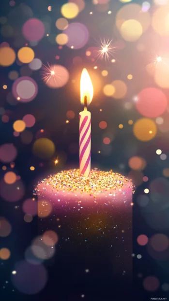 Elegant birthday featuring sparkles and light bokeh background.
