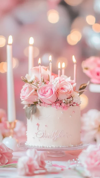 Elegant birthday wallpaper for iPhone screen, with soft colors and stylish script.