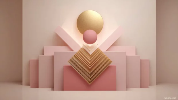 Elegant geometric composition in pastel pink tones with abstract symmetry.