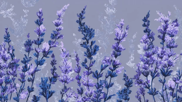 Elegant lavender motif with floral repetition and gentle shadow layering.