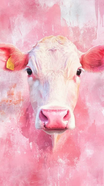 Enrich your mobile screen by styling unique pink cow print with soft watercolor textures.