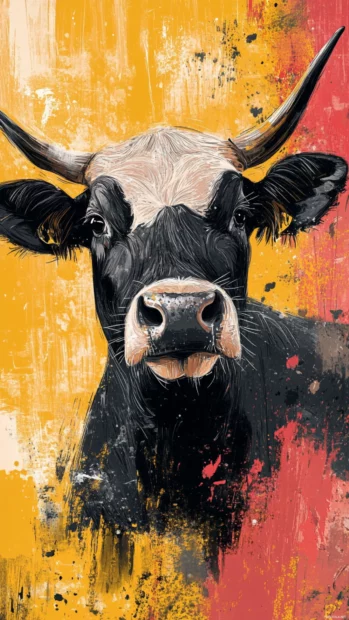 Express creativity on your mobile screen through artistic cow print layout styled with cheerful brushstrokes.