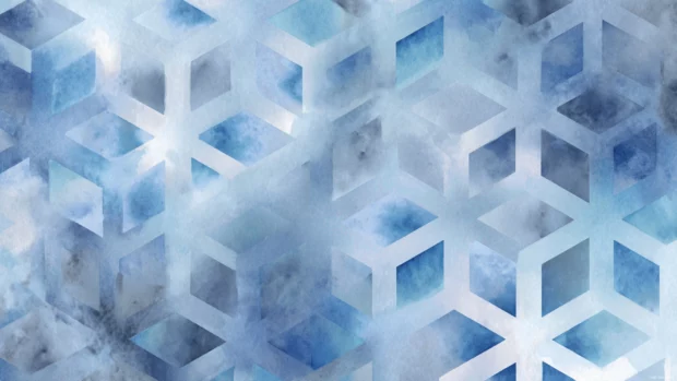 Faded Blue Geometric latticework overlaying a soft watercolor texture for a hybrid organic tech vibe.