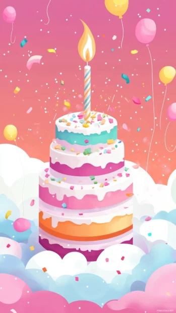 Fantasy style birthday with unicorn and pastel clouds.