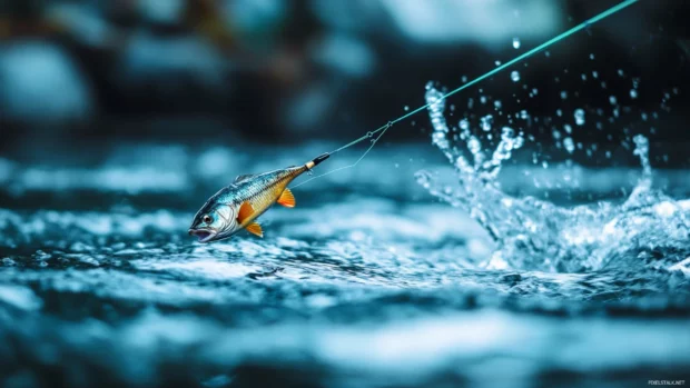 Fishing line slicing through the water during intense bass fishing action.