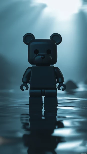Floating Bearbrick head featured in empty light environment.