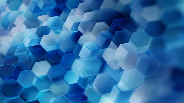Floating Blue Geometric hexagons creating a sense of depth and motion in a digital pattern.