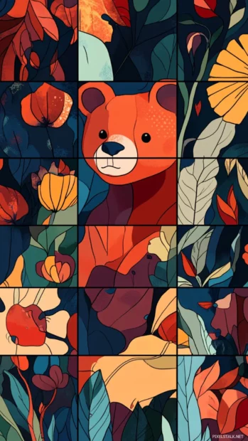 Floating aesthetic bear elements aligned in vertical tiles.
