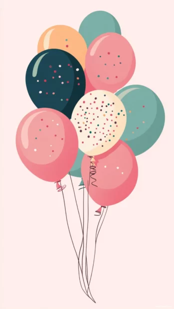 Floating birthday balloon bouquet in soft aesthetic tones.