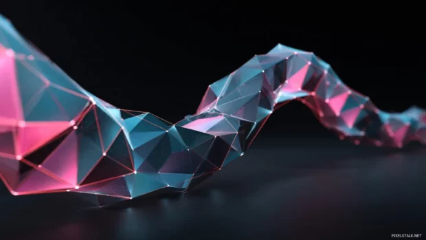 Floating polygons forming a dynamic Geometric wave with glowing edges and shadows.