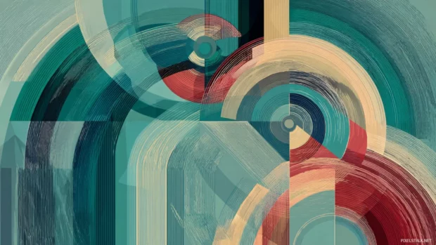 Flowing arcs and angular transitions forming a balanced Geometric background.