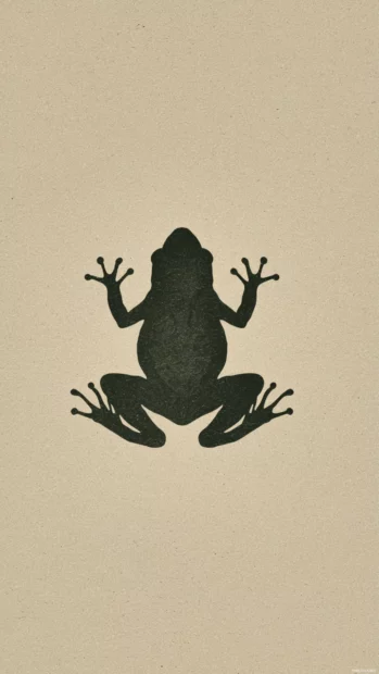 Frog phone background illustrating a minimalist flat frog silhouette centered on muted beige canvas for calm effect.