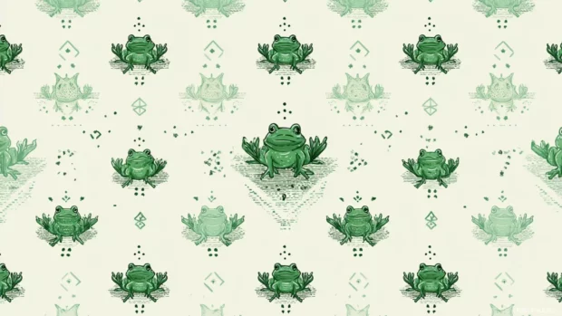 Froggy pattern wallpaper for desktop with repeating flat frog icons and subtle geometric accents in mint tones.
