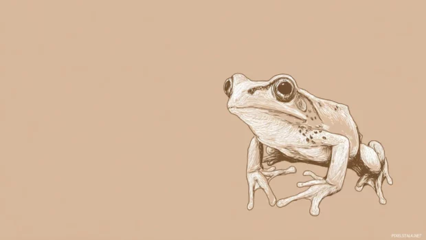 Froggy wallpaper hd minimalist version with a single line art frog centered on soft beige canvas for serenity.