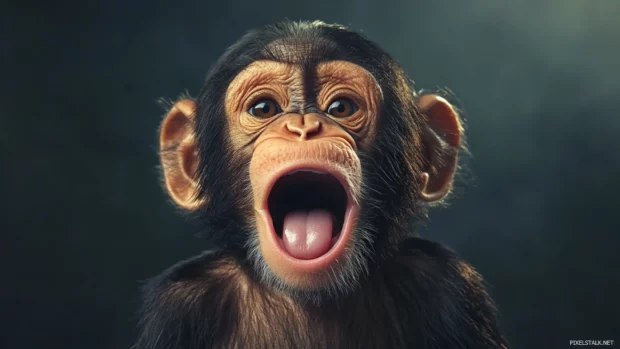 Funny monkey making silly noises while puffing out its cheeks.