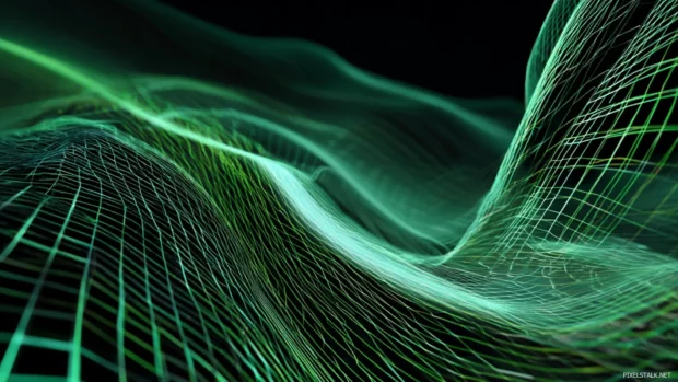 Futuristic blend of Green Geometric lines forming a dynamic grid structure with abstract flow.