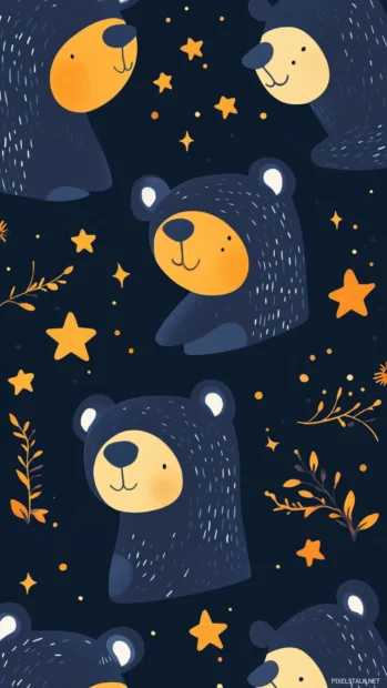 Gentle design with alternating aesthetic bear icons and stars.