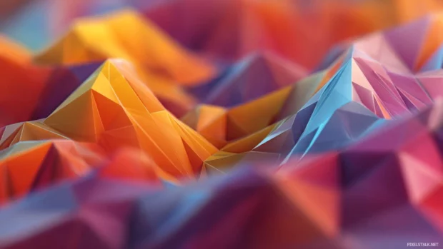 Geometric desktop abstract wallpaper combining sharp facets and blurred gradients for dynamic visual flow.