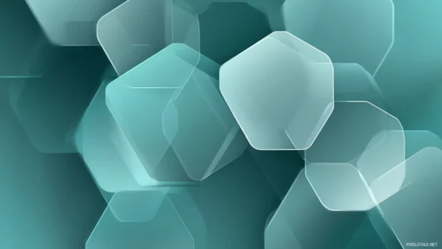 Geometric desktop wallpaper hd featuring layered translucent hexagons on gradient teal canvas.