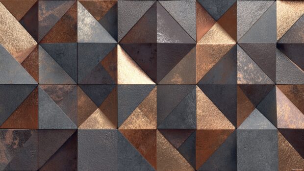 Geometric desktop wallpaper illustrating modern tile motif with metallic sheen and depth lighting.